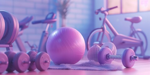 Poster - A picture of a gym room filled with exercise equipment and exercise balls. Perfect for fitness and health-related designs and promotions