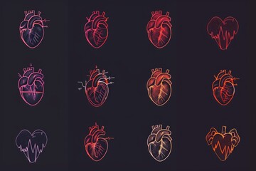 Poster - A collection of vibrant heart illustrations in neon colors. Perfect for adding a pop of color to any project or design