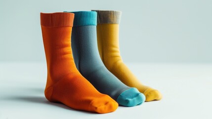 Poster - Three pairs of colorful socks sitting next to each other. Can be used for fashion, clothing, or accessories themes