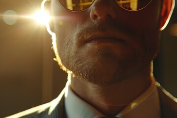 Sticker - A professional man dressed in a suit and tie, accessorized with sunglasses. Versatile image suitable for business and corporate concepts