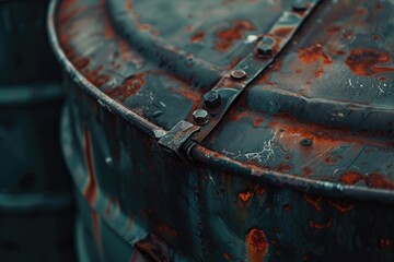 Poster - A rusted metal barrel with a latch. Can be used as a background or in industrial-themed designs