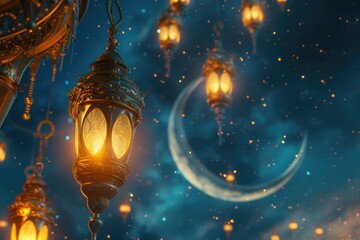 Poster - Lanterns hanging from the ceiling in a room. Perfect for adding a cozy and warm ambiance to any space