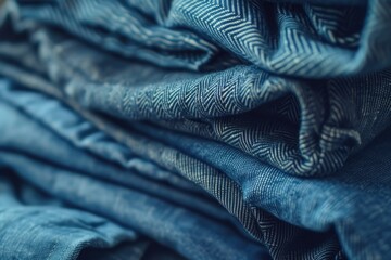Aufkleber - A pile of blue jeans stacked on top of each other. Versatile image suitable for fashion, shopping, or clothing concepts