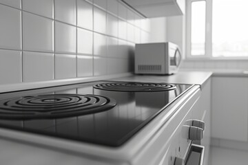 Wall Mural - A black and white photo of a stove top. Suitable for kitchen decor or culinary-related designs