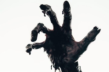 Poster - A gruesome image of a zombie hand with blood dripping from its fingers. Perfect for horror-themed projects or Halloween designs