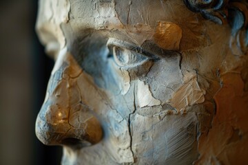 Aufkleber - A close up shot of a statue depicting the face of a man. Suitable for use in art history, sculpture, or historical themes
