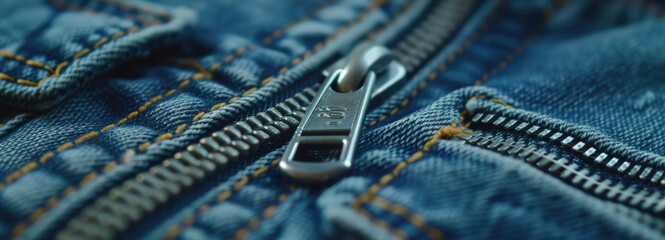 Poster - Close-up view of a zipper on a pair of jeans. Versatile image suitable for fashion, clothing, or textile-related projects