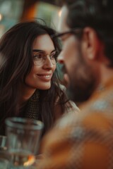 Poster - A picture of a man and a woman sitting at a table. Suitable for various contexts and themes