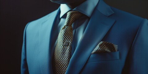 Poster - A man wearing a blue suit and a yellow tie. Suitable for business and formal occasions