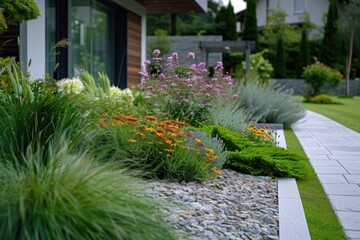 Poster - A vibrant and diverse garden filled with a wide array of plants and flowers. Perfect for adding a touch of nature and beauty to any project or design