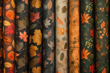 Sticker - Various colors of fabric with leaf patterns. Can be used for crafts, fashion, or home decor