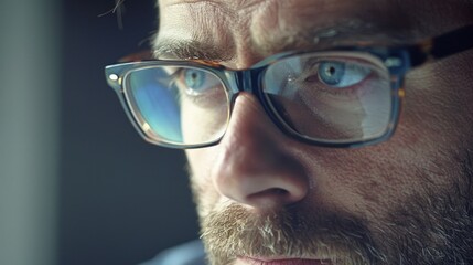 Poster - A close-up image of a man wearing glasses. Suitable for various uses