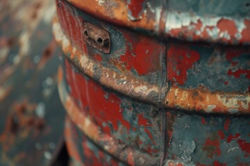 Poster - A detailed view of a rusted metal container. This image can be used to depict decay, abandonment, or industrial settings