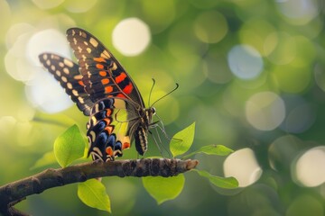 Aufkleber - A beautiful butterfly perched on a tree branch. Perfect for nature-themed designs or illustrations