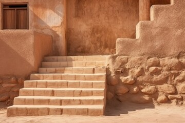 Poster - A picture of a stone building with steps leading up to a door. This versatile image can be used to depict architecture, entrances, and historical buildings