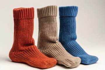Poster - Three pairs of socks sitting next to each other. Can be used to represent organization, laundry, or fashion