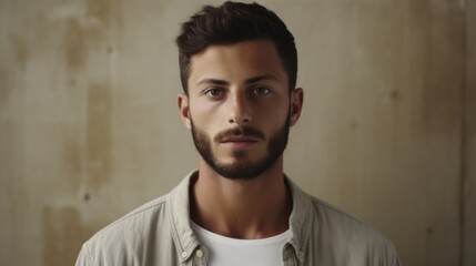 Aufkleber - A picture of a man with a beard wearing a white shirt. This versatile image can be used in various contexts