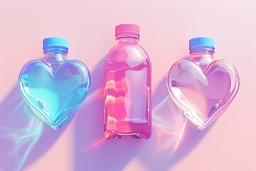 Poster - Three bottles of water with hearts on them. Perfect for Valentine's Day or romantic events.