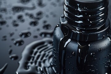 Poster - A black water bottle with glistening water droplets. Perfect for staying hydrated on the go
