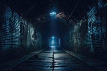 Aufkleber - A picture of a dark tunnel with a light shining at the end. Suitable for illustrating the concept of hope, overcoming challenges, or finding a way out of difficult situations