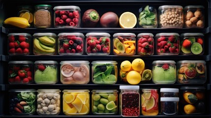 Aufkleber - A refrigerator filled with a variety of fresh fruits and vegetables. Perfect for healthy eating and meal preparation