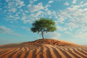 Aufkleber - A solitary tree stands alone in the vast expanse of a desert. Perfect for nature and landscape themes