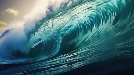 Poster - A powerful wave crashing in the ocean. Perfect for illustrating the force and beauty of nature. Ideal for use in environmental, travel, or adventure-themed projects
