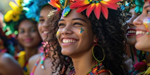 Aufkleber - A group of young women with painted faces, perfect for festivals, costume parties, and artistic events