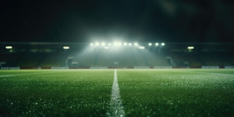 Canvas Print - A soccer field illuminated by floodlights at night. Perfect for sports-related designs and articles