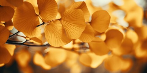 Poster - A close-up view of a plant with vibrant yellow leaves. This image can be used to add a touch of nature and color to various design projects