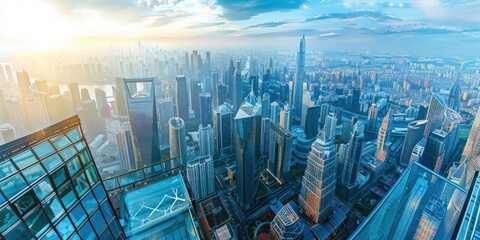 Aufkleber - Aerial view of a city skyline, perfect for urban concepts
