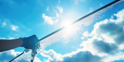 Poster - Person holding a pole with water flowing out, suitable for various concepts