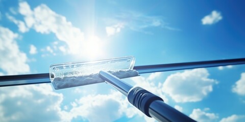 Poster - Close up of a glass window with a sky background. Suitable for architectural and nature themes