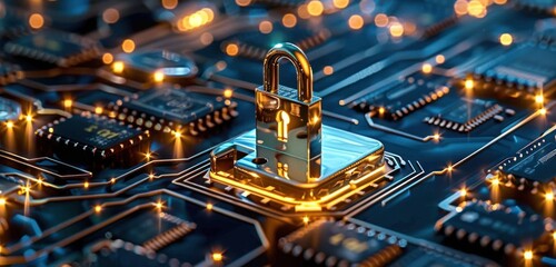 Wall Mural - Key on digital circuit board symbolizing network security showcasing how to safeguard online data and protect internet like hackers viruses and cyber of technology computer systems and cyberspace