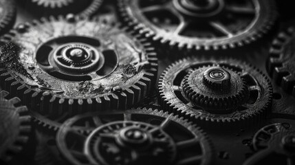 Poster - A detailed view of a collection of gears. Perfect for industrial designs or concepts related to mechanics