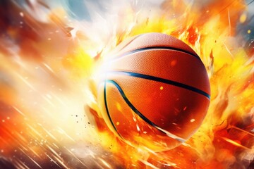 Wall Mural - A basketball ball with fire coming out of it. Perfect for sports and action-themed designs