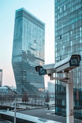 Poster - A couple of cameras sitting on top of a pole. Suitable for surveillance or security concepts
