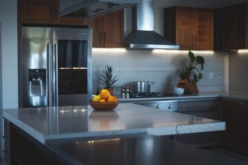 Poster - A bowl of fresh fruit sitting on a kitchen counter. Perfect for food and healthy eating concepts