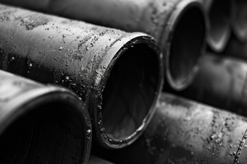 Poster - A close-up view of a bunch of pipes. Suitable for industrial or plumbing-related projects