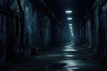 Leinwandbilder - A mysterious and atmospheric image of a dark hallway with a bright light shining at the end. Perfect for creating a sense of anticipation and intrigue.