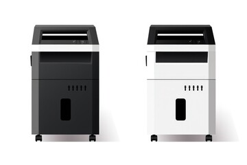 Poster - Two black and white paper shredders placed next to each other. Perfect for office or home use