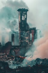 Poster - A building featuring a prominent clock tower in the center. This image can be used to depict architectural landmarks or to symbolize the concept of time and punctuality