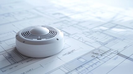 Aufkleber - A detailed close up view of a white object placed on a blueprint. This image can be used to represent planning, construction, or design concepts