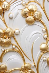 Poster - A detailed close-up of a wall adorned with beautiful gold flowers. Perfect for adding an elegant touch to any space