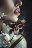 Fototapeta Zwierzęta - Close-up of lips with orchids, a fusion of beauty and nature. Use for beauty and floral editorials. 