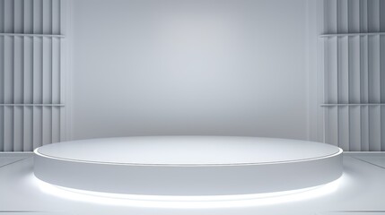 Poster - Empty white podium in a room with vertical blinds, ideal for product display