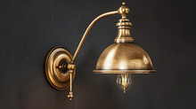 Articulating Wall Sconce With A Brushed Brass Finish On Transparent Background.PNG Format. 