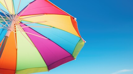Poster - A vibrant umbrella against a clear blue sky, ideal for various concepts