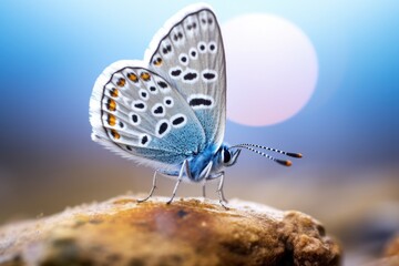 Aufkleber - A beautiful blue butterfly perched on a rock. Ideal for nature and wildlife themes