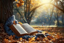 A Blanket And A Book Under A Tree In A Sunny Spring Park Professional Photography